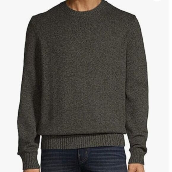St. John's Bay Crew Neck Lg Sl Chunky Kn Sweater Olive Marl Green Sz.L NEW - Picture 1 of 8